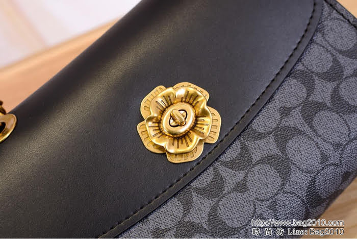 COACH蔻馳 爆款C家30585 復古拼色蛇紋配皮翻蓋挎包 鏈條肩帶 可單肩斜挎  Chz1603